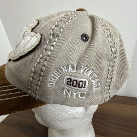 Lucky NYC 01 Factory Distressed Brown Dad Baseball Hat Cap Adjustable 2001 VTG - Picture 3 of 11